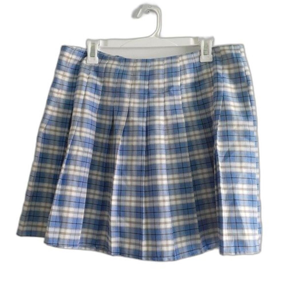 Shein Curve Light Blue Tartan Plaid Pleated High Rise Preppy Mini Skirt Size 0XL